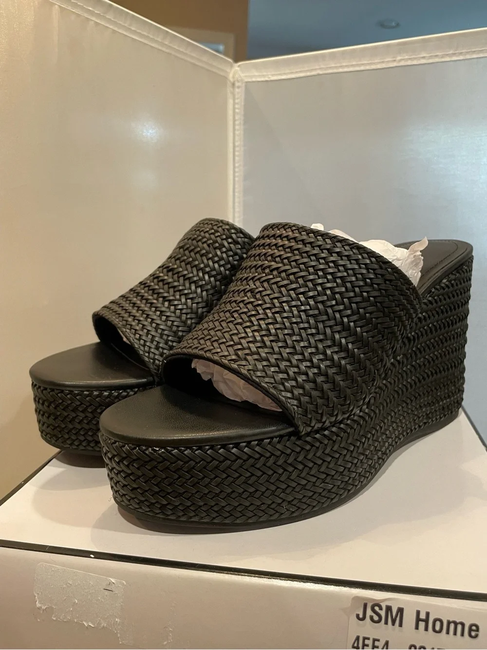 NIB Guess Sz 9.5 Women's Black Yenisa Slide Platform Wedge Sandals Shoes Ret $99